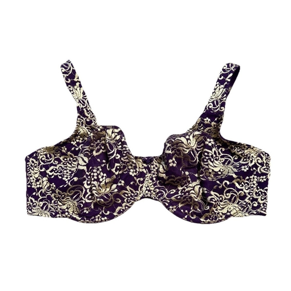 Cacique‎ Intimates Purple Beige Embroidered Lace Underwire Bra Sz 42DD